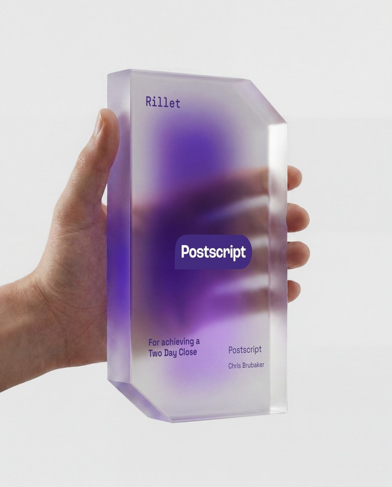 Rillet Postscript 2026 Trophäe recyceltes Acrylglas Sustain Awards 2